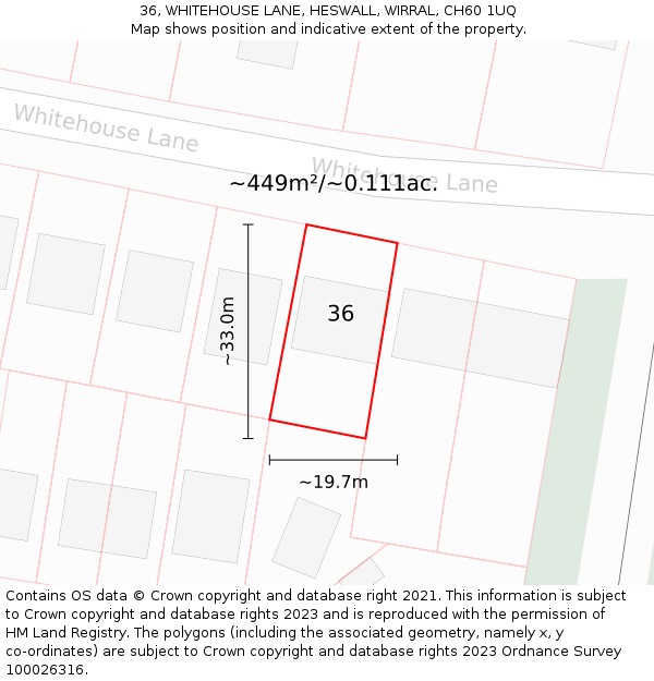 36, WHITEHOUSE LANE, HESWALL, WIRRAL, CH60 1UQ: Plot and title map