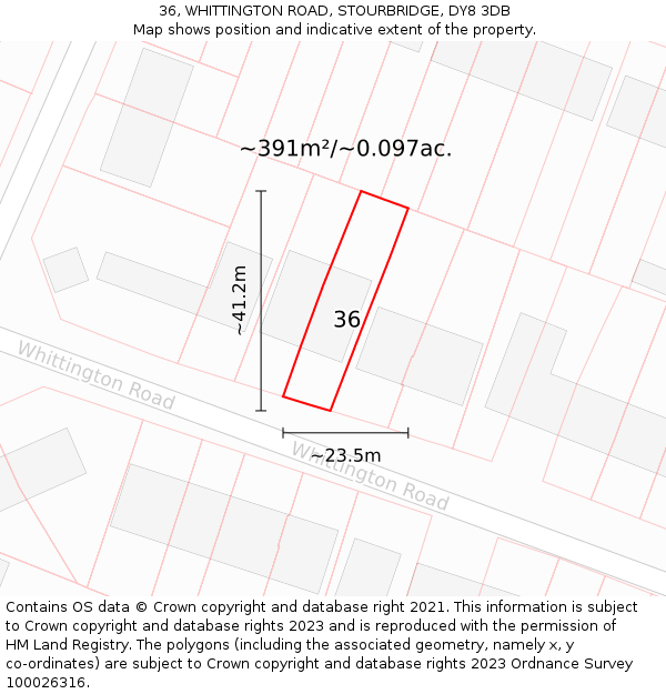 36, WHITTINGTON ROAD, STOURBRIDGE, DY8 3DB: Plot and title map