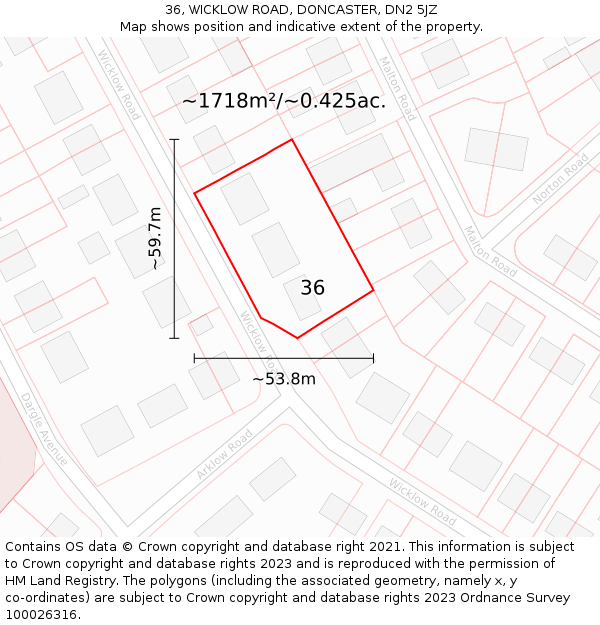 36, WICKLOW ROAD, DONCASTER, DN2 5JZ: Plot and title map