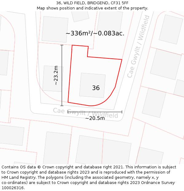 36, WILD FIELD, BRIDGEND, CF31 5FF: Plot and title map