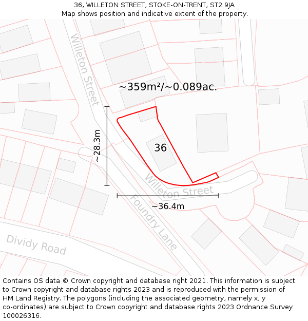 36, WILLETON STREET, STOKE-ON-TRENT, ST2 9JA: Plot and title map