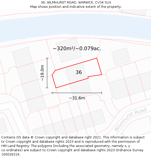 36, WILMHURST ROAD, WARWICK, CV34 5LN: Plot and title map