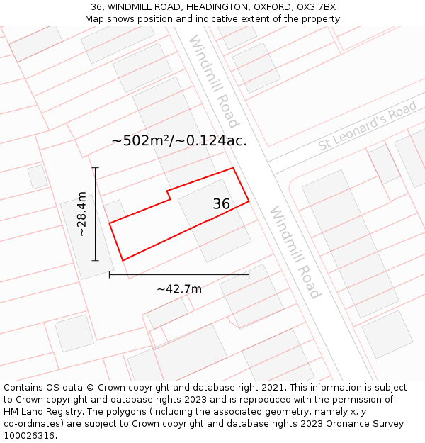 36, WINDMILL ROAD, HEADINGTON, OXFORD, OX3 7BX: Plot and title map