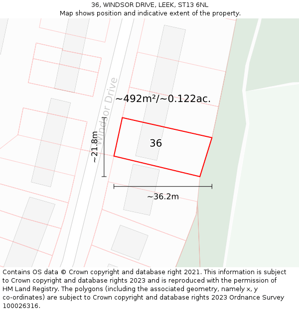 36, WINDSOR DRIVE, LEEK, ST13 6NL: Plot and title map