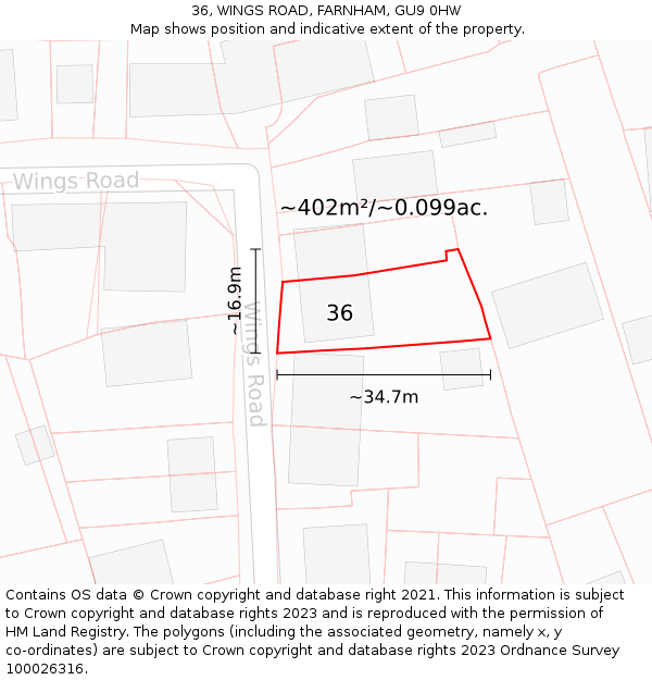 36, WINGS ROAD, FARNHAM, GU9 0HW: Plot and title map