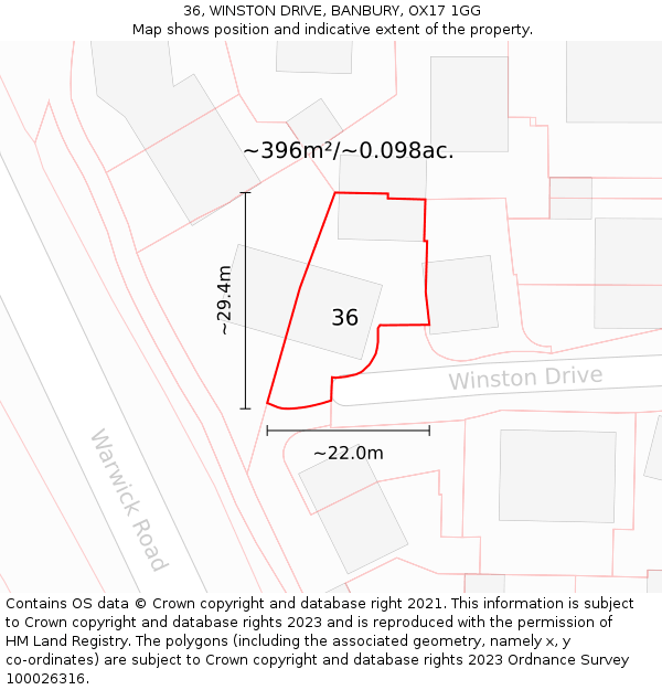 36, WINSTON DRIVE, BANBURY, OX17 1GG: Plot and title map