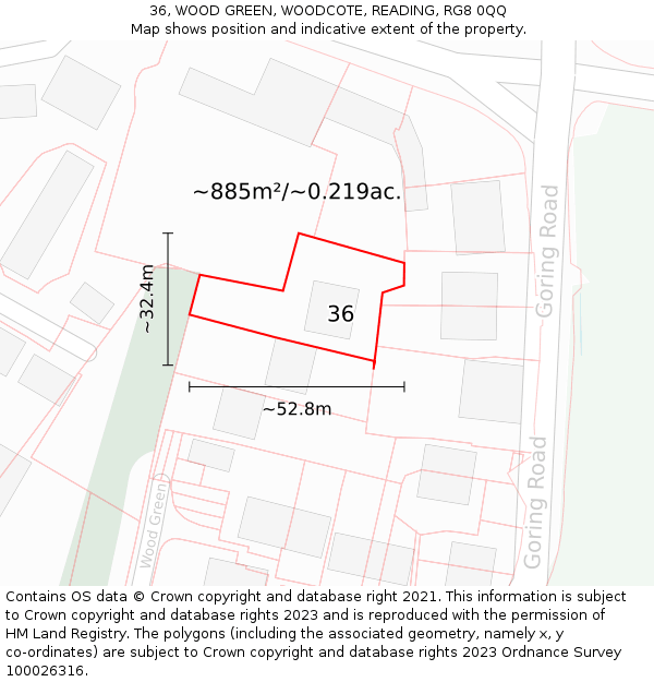 36, WOOD GREEN, WOODCOTE, READING, RG8 0QQ: Plot and title map