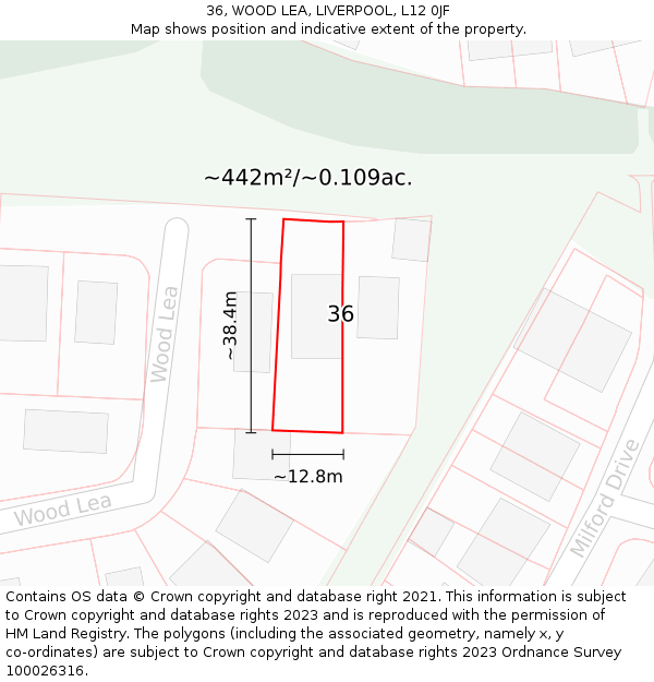 36, WOOD LEA, LIVERPOOL, L12 0JF: Plot and title map