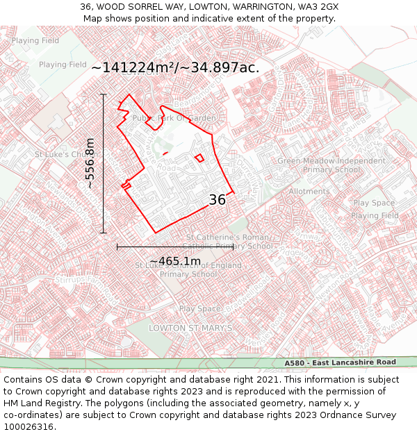 36, WOOD SORREL WAY, LOWTON, WARRINGTON, WA3 2GX: Plot and title map