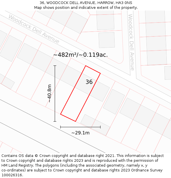 36, WOODCOCK DELL AVENUE, HARROW, HA3 0NS: Plot and title map