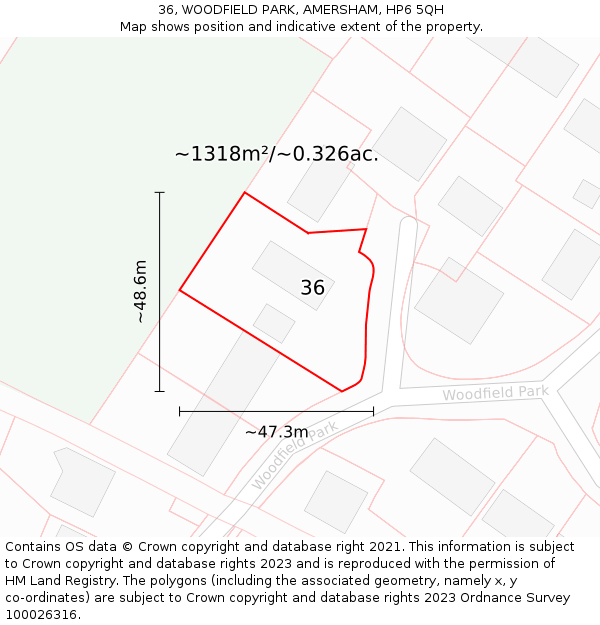 36, WOODFIELD PARK, AMERSHAM, HP6 5QH: Plot and title map