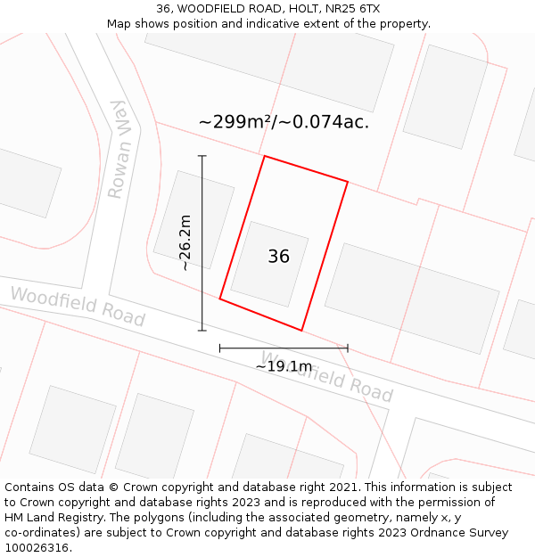 36, WOODFIELD ROAD, HOLT, NR25 6TX: Plot and title map