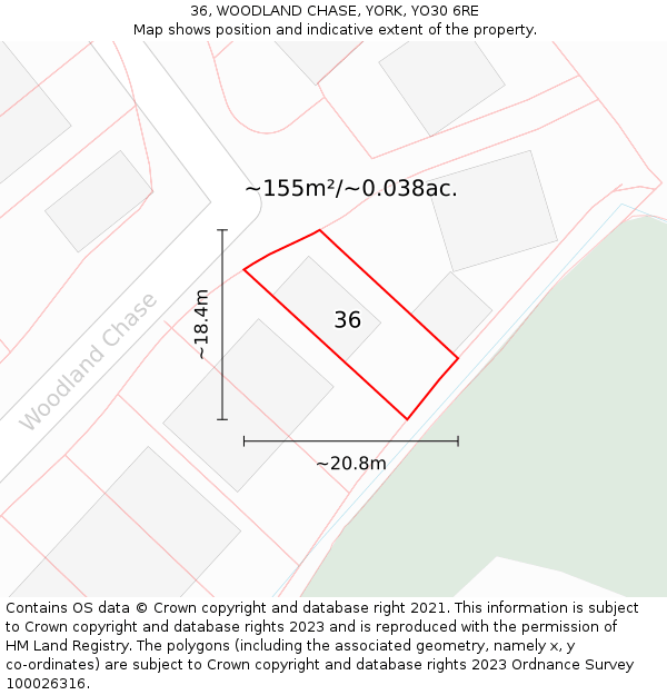 36, WOODLAND CHASE, YORK, YO30 6RE: Plot and title map