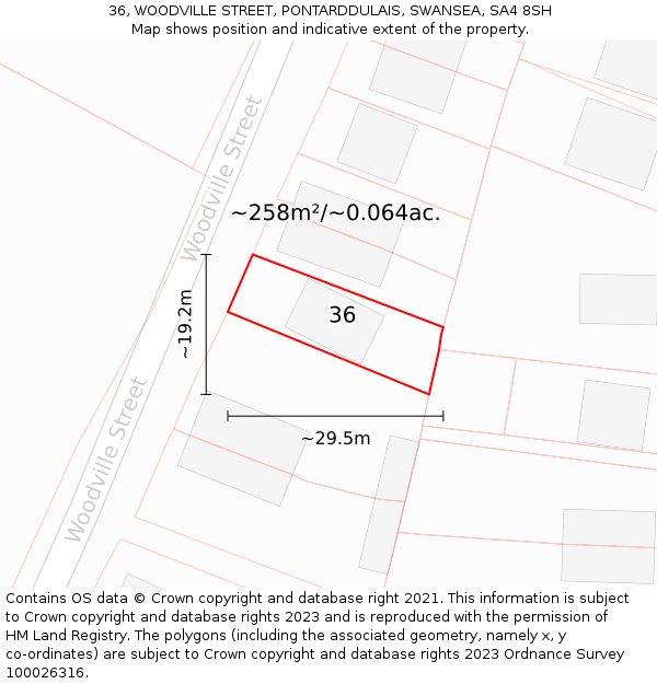 36, WOODVILLE STREET, PONTARDDULAIS, SWANSEA, SA4 8SH: Plot and title map