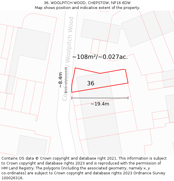 36, WOOLPITCH WOOD, CHEPSTOW, NP16 6DW: Plot and title map