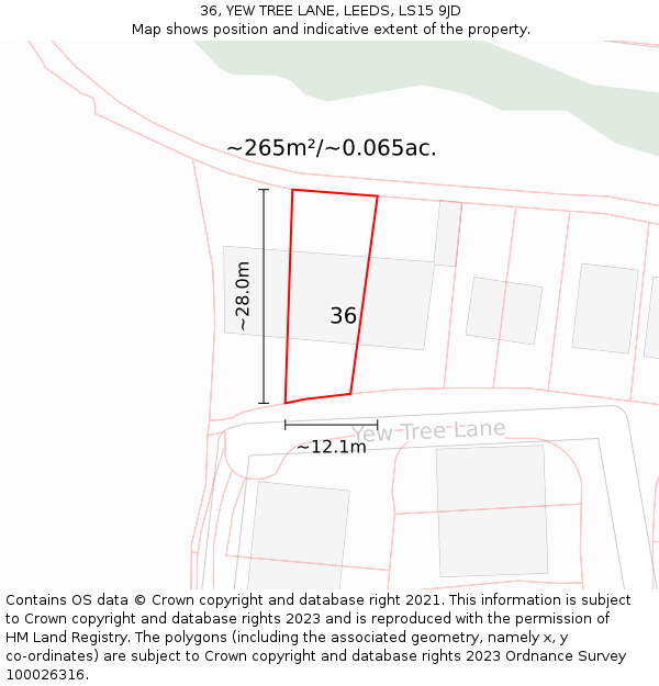 36, YEW TREE LANE, LEEDS, LS15 9JD: Plot and title map