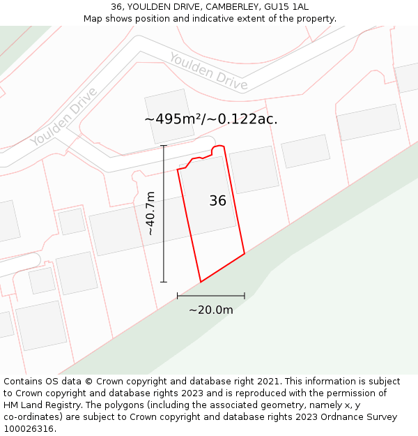 36, YOULDEN DRIVE, CAMBERLEY, GU15 1AL: Plot and title map