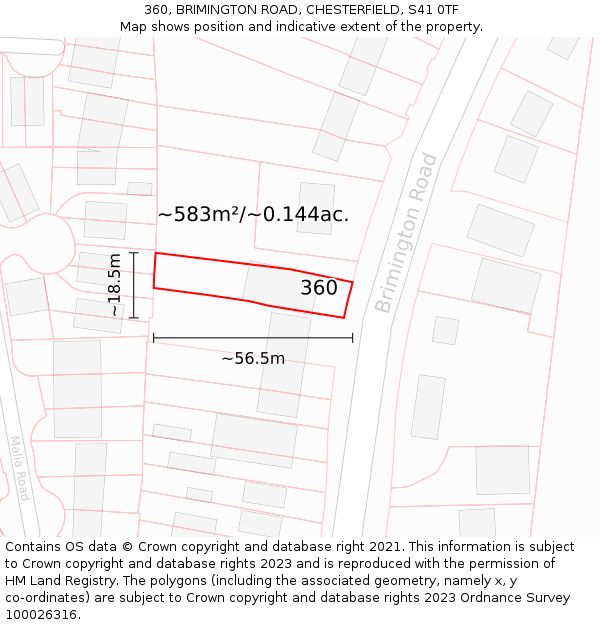 360, BRIMINGTON ROAD, CHESTERFIELD, S41 0TF: Plot and title map