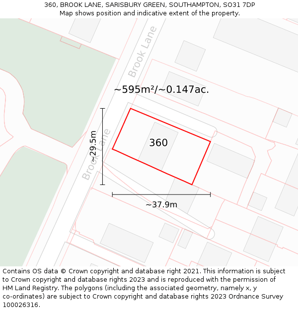 360, BROOK LANE, SARISBURY GREEN, SOUTHAMPTON, SO31 7DP: Plot and title map