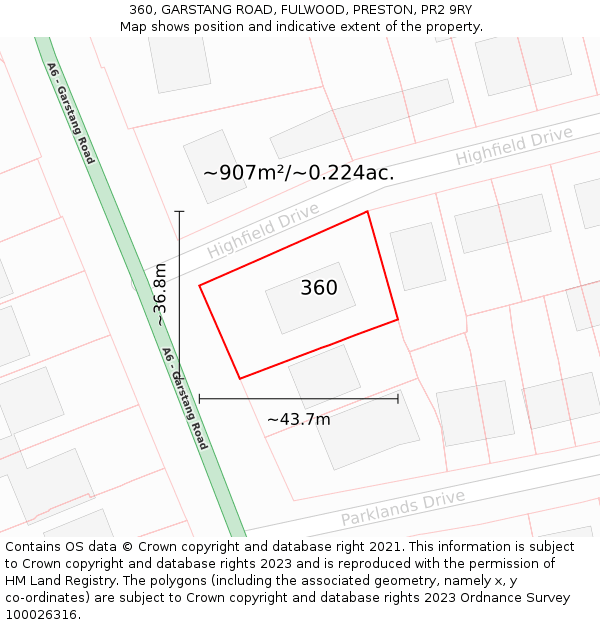 360, GARSTANG ROAD, FULWOOD, PRESTON, PR2 9RY: Plot and title map