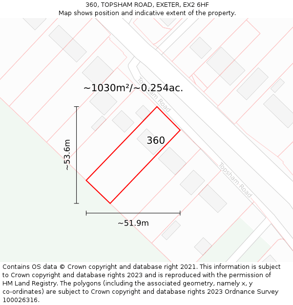 360, TOPSHAM ROAD, EXETER, EX2 6HF: Plot and title map