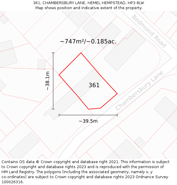 361, CHAMBERSBURY LANE, HEMEL HEMPSTEAD, HP3 8LW: Plot and title map