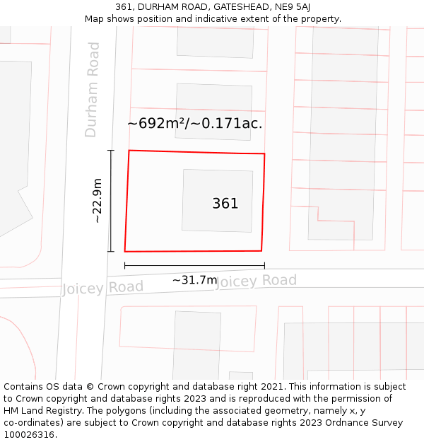 361, DURHAM ROAD, GATESHEAD, NE9 5AJ: Plot and title map