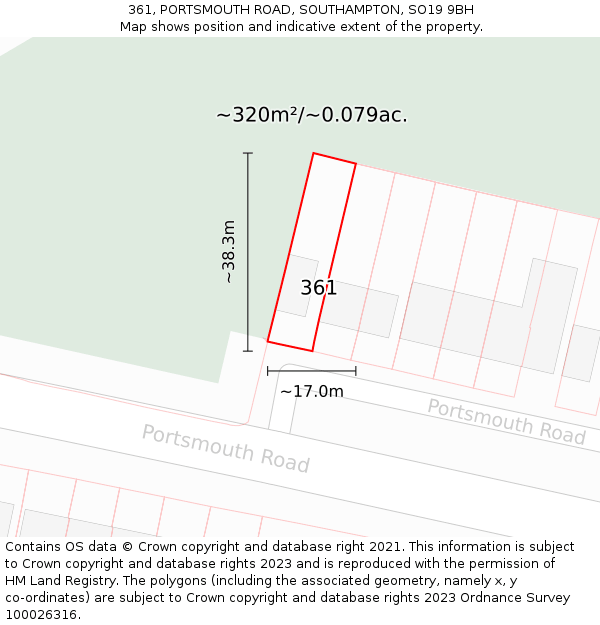 361, PORTSMOUTH ROAD, SOUTHAMPTON, SO19 9BH: Plot and title map