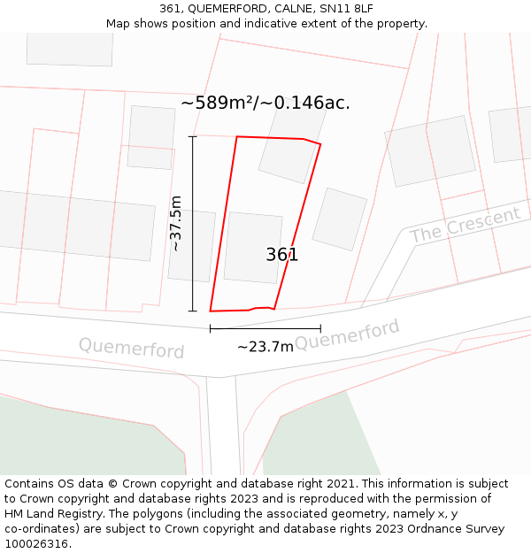 361, QUEMERFORD, CALNE, SN11 8LF: Plot and title map