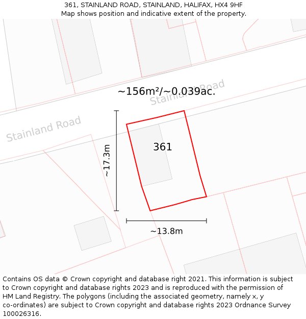 361, STAINLAND ROAD, STAINLAND, HALIFAX, HX4 9HF: Plot and title map