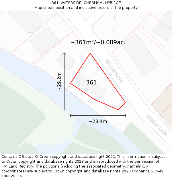 361, WATERSIDE, CHESHAM, HP5 1QE: Plot and title map