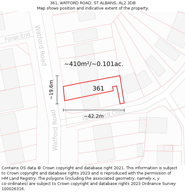 361, WATFORD ROAD, ST ALBANS, AL2 3DB: Plot and title map