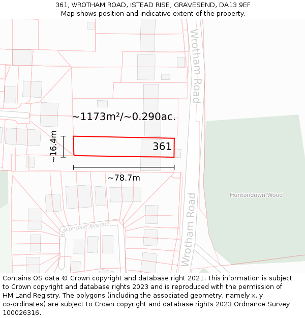 361, WROTHAM ROAD, ISTEAD RISE, GRAVESEND, DA13 9EF: Plot and title map