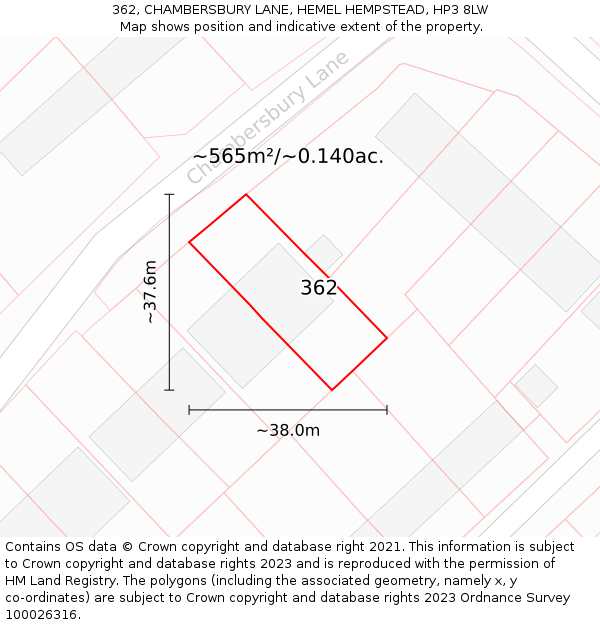 362, CHAMBERSBURY LANE, HEMEL HEMPSTEAD, HP3 8LW: Plot and title map