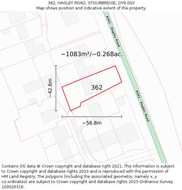 362, HAGLEY ROAD, STOURBRIDGE, DY9 0QY: Plot and title map
