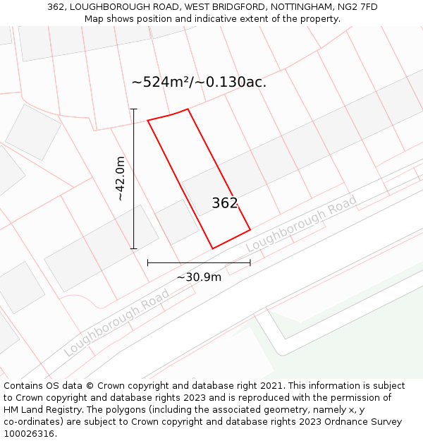 362, LOUGHBOROUGH ROAD, WEST BRIDGFORD, NOTTINGHAM, NG2 7FD: Plot and title map