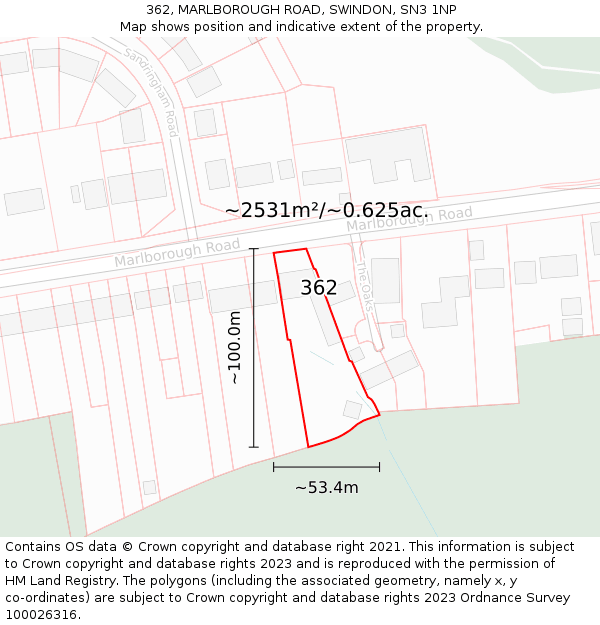 362, MARLBOROUGH ROAD, SWINDON, SN3 1NP: Plot and title map