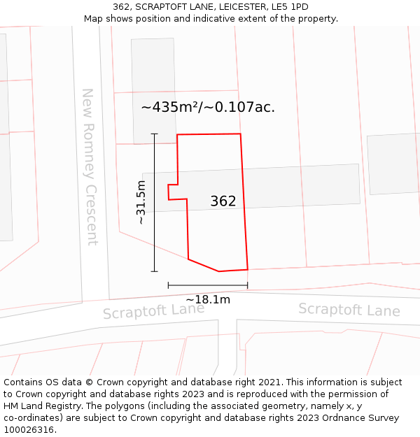 362, SCRAPTOFT LANE, LEICESTER, LE5 1PD: Plot and title map