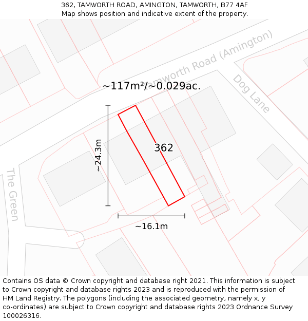 362, TAMWORTH ROAD, AMINGTON, TAMWORTH, B77 4AF: Plot and title map