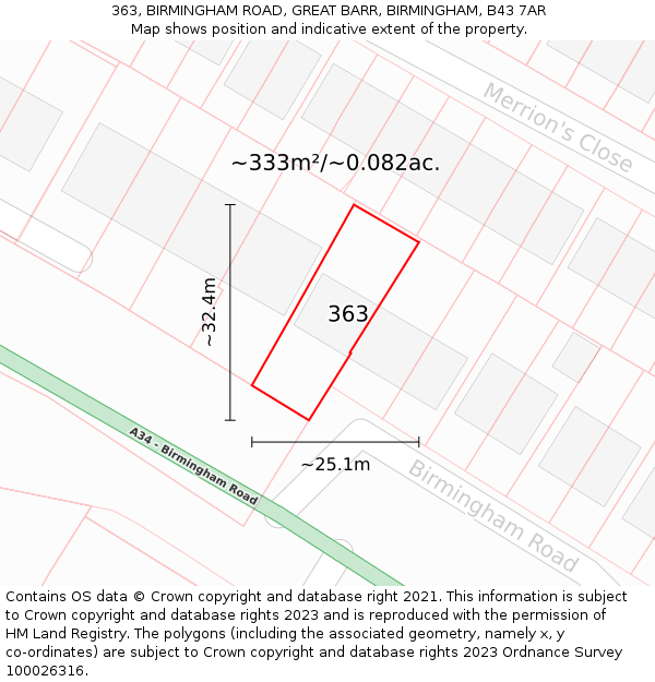 363, BIRMINGHAM ROAD, GREAT BARR, BIRMINGHAM, B43 7AR: Plot and title map