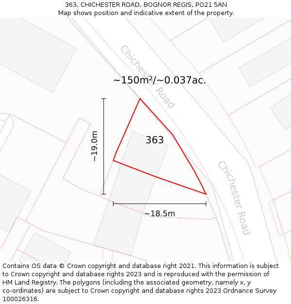 363, CHICHESTER ROAD, BOGNOR REGIS, PO21 5AN: Plot and title map