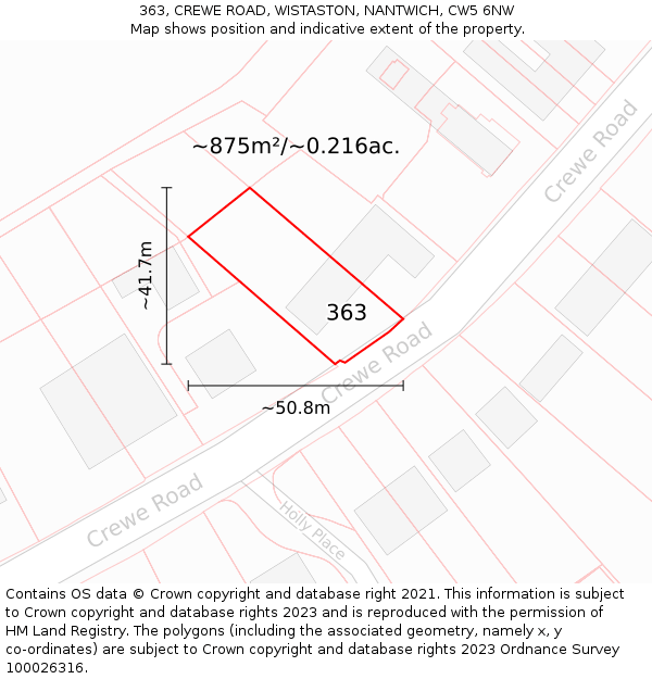 363, CREWE ROAD, WISTASTON, NANTWICH, CW5 6NW: Plot and title map