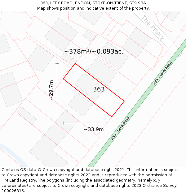 363, LEEK ROAD, ENDON, STOKE-ON-TRENT, ST9 9BA: Plot and title map