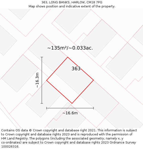 363, LONG BANKS, HARLOW, CM18 7PG: Plot and title map