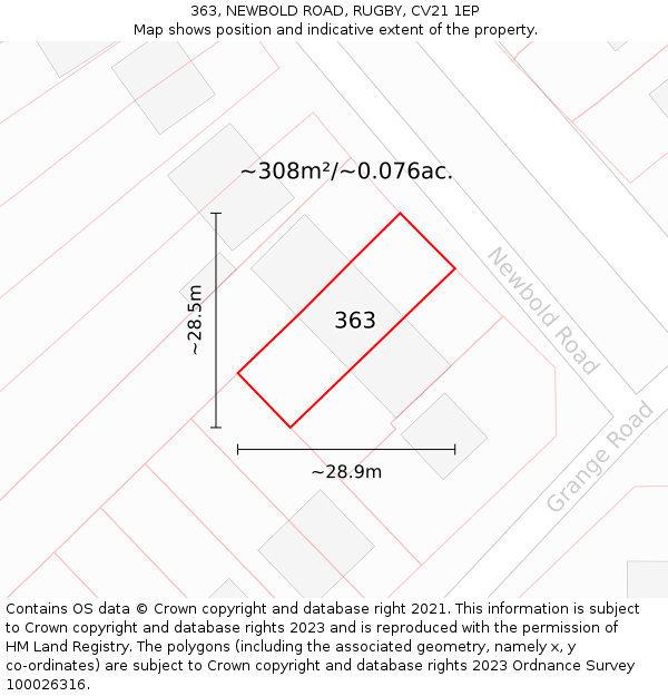 363, NEWBOLD ROAD, RUGBY, CV21 1EP: Plot and title map