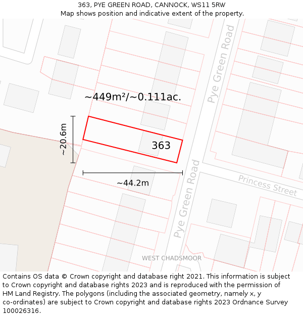 363, PYE GREEN ROAD, CANNOCK, WS11 5RW: Plot and title map