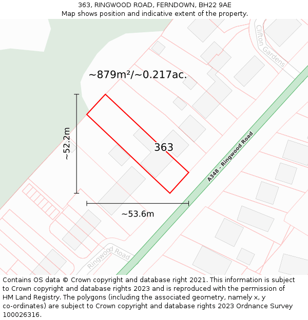 363, RINGWOOD ROAD, FERNDOWN, BH22 9AE: Plot and title map