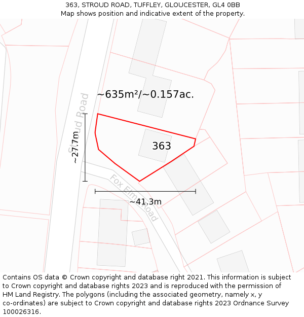 363, STROUD ROAD, TUFFLEY, GLOUCESTER, GL4 0BB: Plot and title map
