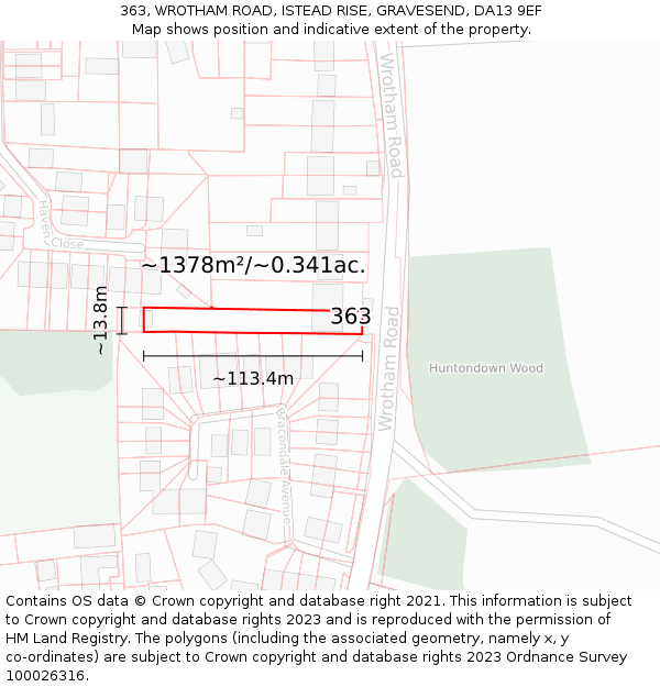 363, WROTHAM ROAD, ISTEAD RISE, GRAVESEND, DA13 9EF: Plot and title map