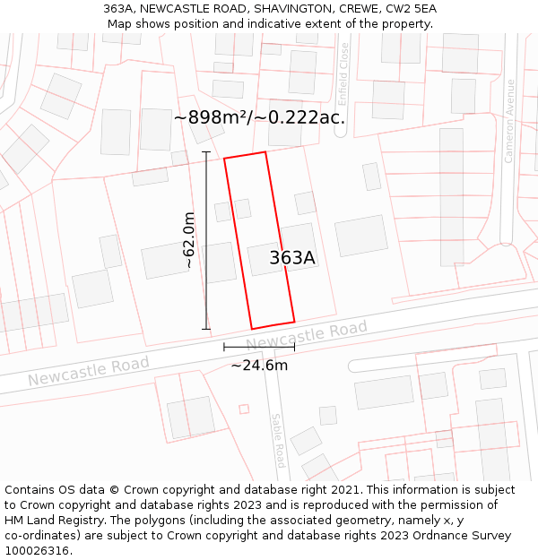 363A, NEWCASTLE ROAD, SHAVINGTON, CREWE, CW2 5EA: Plot and title map